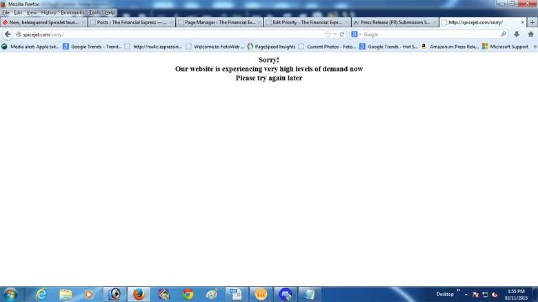 El sitio web de Spicejet colapsó después del anuncio de la oferta. Varios esfuerzos para iniciar sesión fallaron.