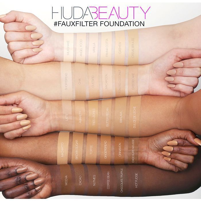 Huda Beauty Faux Filter Foundation- ի ակնարկ. Հիմնադրամի ստվերային նմուշներ