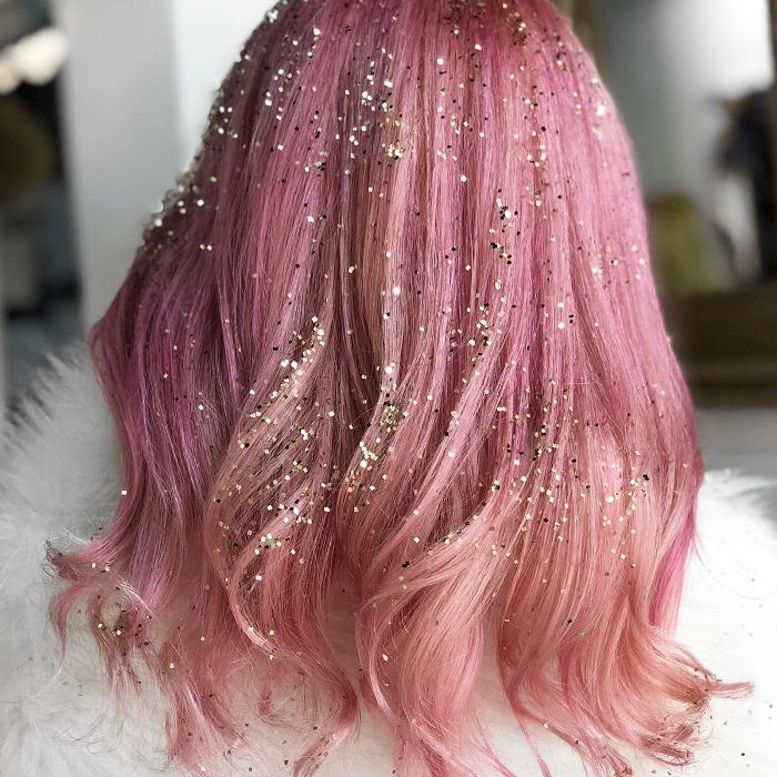 idei de sclipici de păr - sclipici auriu și roz