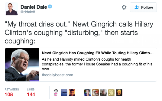 Newt Gingrich aloitti yskimisen samalla kun Hillary Clintonia yskittiin
