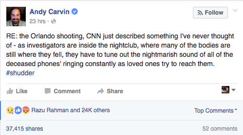 See Facebooki olek Orlando tulistamise kohta on kohutav