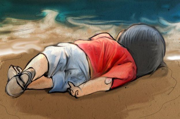 17 desene animate sfâșietoare de la artiști din toată lumea plângând băiatul sirian înecat