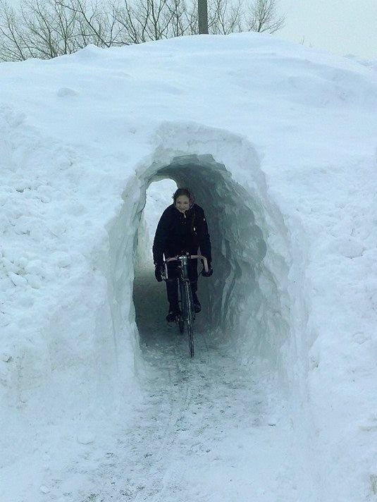 보스턴 바이커들은 이번 겨울이 너무 추웠기 때문에 40피트의 눈 터널을 파야 했습니다.