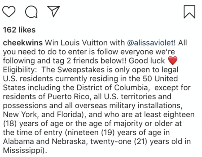 YouTuber Alissa Violet er blevet anklaget for at snyde fans i en Louis Vuitton Giveaway