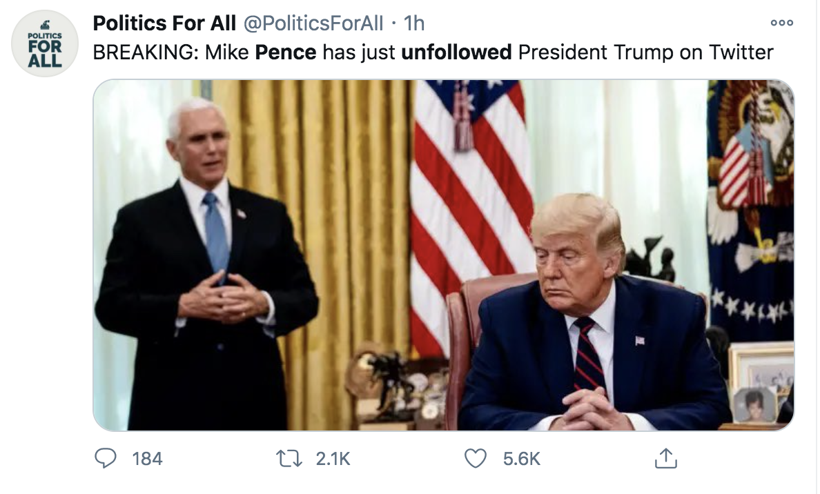 Nei, Mike Pence fulgte ikke opp Donald Trump på Twitter