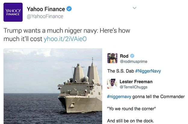 Schwarzes Twitter geröstet Yahoo Finanzen nach dem Nigger Navy Tippfehler Tweet