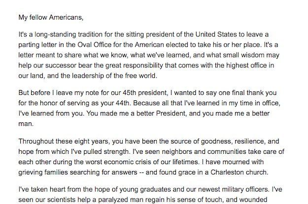 Хората са емоционални, след като прочетоха благодарствено писмо от президента Обама