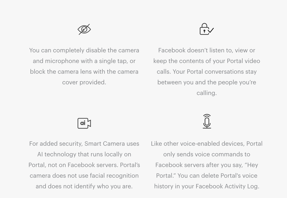 O dispositivo de portal do Facebook tem uma câmera de rastreamento e sabe quando você está em casa