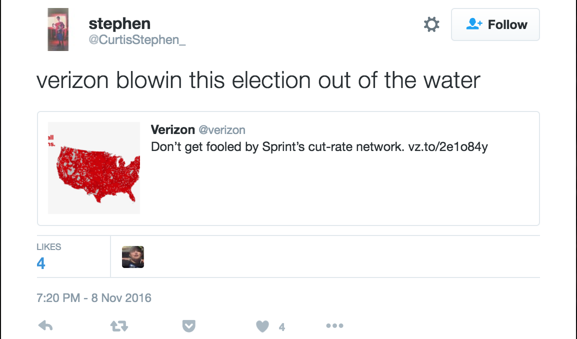 Хората казват, че тази реклама на Verizon вероятно не беше най -доброто нещо, което да туитвате в деня на изборите
