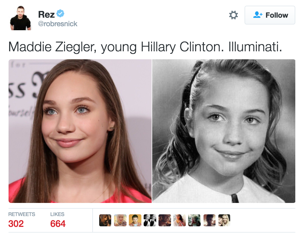 Ljudje so prestrašeni, ker je Maddie Ziegler videti kot mlada Hillary Clinton
