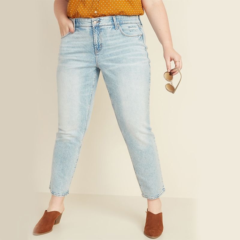 Højtaljede hemmelige slanke lommer + taljebånd Power Slim Straight Jeans i større størrelse
