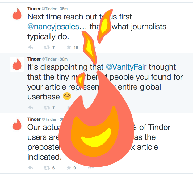 Tinder schreit bei Vanity Fair auf Twitter