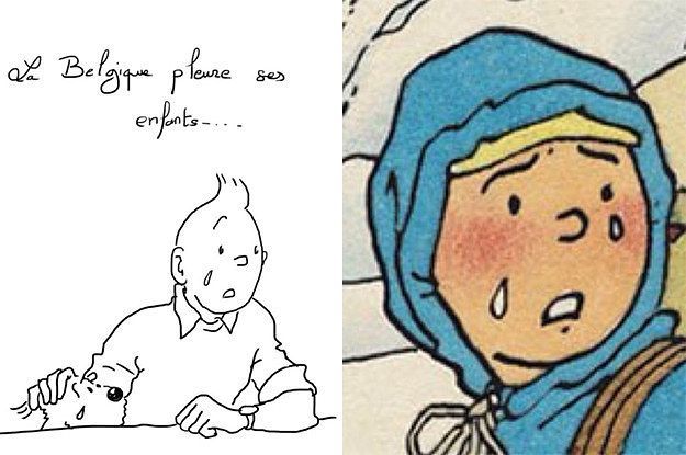 Inimesed jagavad Brüsseli terrorirünnakutele vastuseks pilte Tintinist, kes nutab