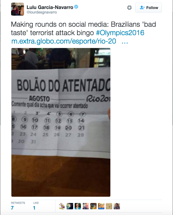 Folk deler et Rio -OL -bingokort i Rio